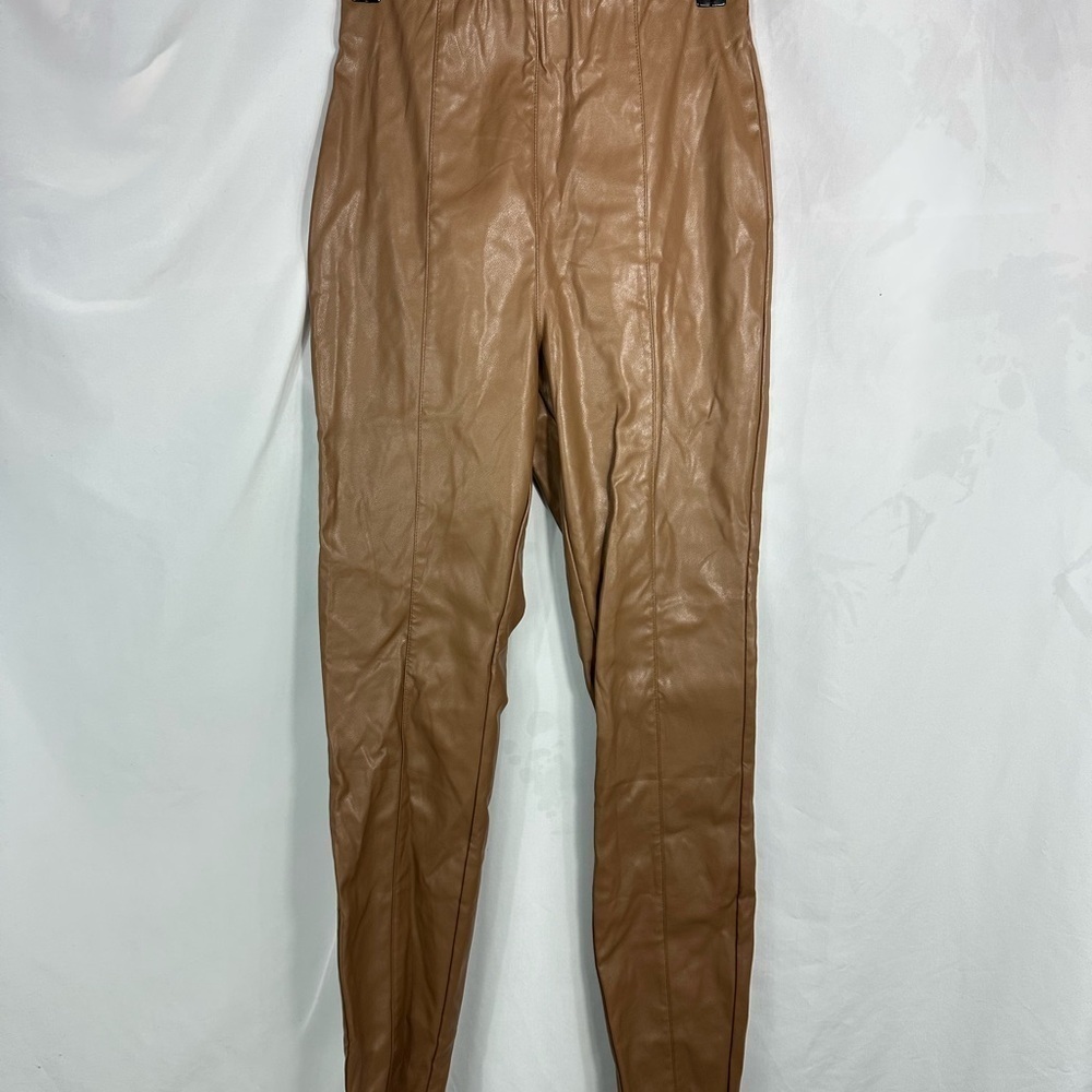 h&m brown faux leather pull on leggings size 4